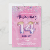 Folie Ballon 14e Verjaardagsuitnodiging Kaart (Voorkant)