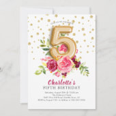 Folie Ballon Bloemen 5de Verjaardagsuitnodiging Kaart (Voorkant)