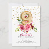 Folie ballon Bloemen 9e verjaardag uitnodiging (Voorkant)