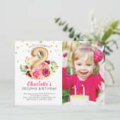 Folie Ballon Foto 2e Verjaardagsuitnodiging Kaart (Staand voorkant)