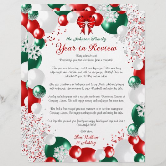 Folie Ballon Kerstbrief Sjabloon Briefpapier Briefhoofd (Voorkant / Achterkant)