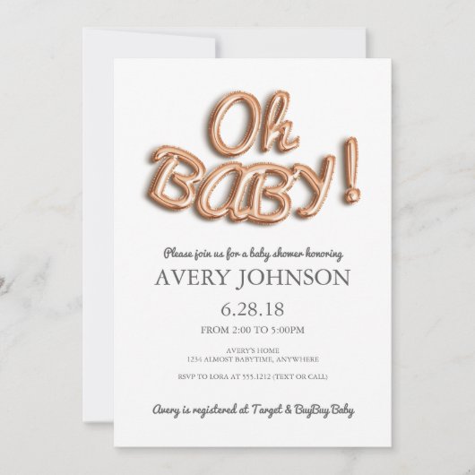 Folie ballon Oh Baby uitnodiging (Voorkant)