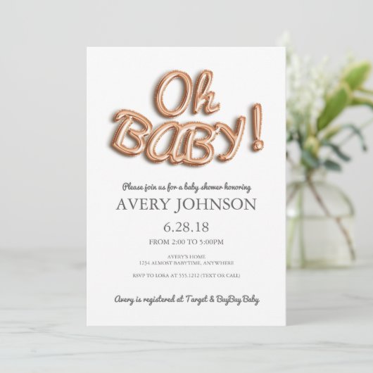 Folie ballon Oh Baby uitnodiging (Staand voorkant)
