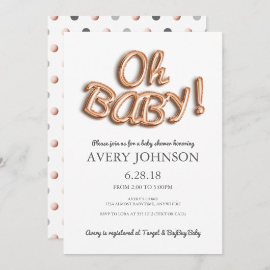 Folie ballon Oh Baby uitnodiging (Voorkant / Achterkant)