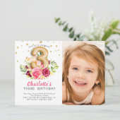 Folie ballonfoto derde verjaardag uitnodiging (Staand voorkant)