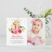 Folie ballonfoto eerste verjaardagsuitnodiging kaart (Staand voorkant)