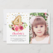 Folie Ballonfoto VIERDE verjaardagsuitnodiging Kaart (Voorkant)