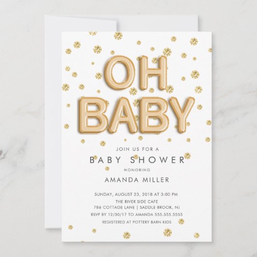 Folie ballonnen op Baby Neutral doucheuitnodiginge Kaart (Voorkant)