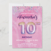 Folie Balloon 10e Verjaardagsuitnodiging Kaart (Voorkant)