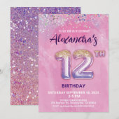 Folie Balloon 12e Verjaardagsuitnodiging Kaart (Voorkant / Achterkant)