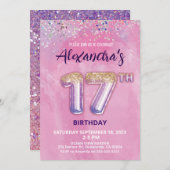 Folie Balloon 17e Verjaardag Kaart (Voorkant / Achterkant)