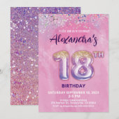 Folie Balloon 18e Verjaardagsuitnodiging Kaart (Voorkant / Achterkant)