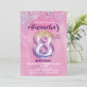 Folie Balloon 8e Verjaardagsuitnodiging Kaart (Staand voorkant)