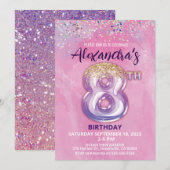 Folie Balloon 8e Verjaardagsuitnodiging Kaart (Voorkant / Achterkant)