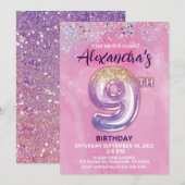 Folie Balloon 9e Verjaardagsuitnodiging Kaart (Voorkant / Achterkant)