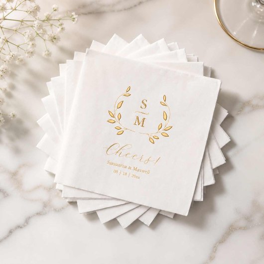 Folie Blad Bruiloft Monogram Servetten