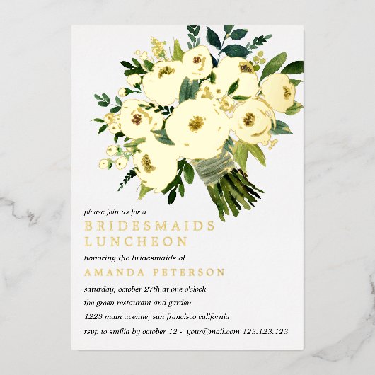 Folie Bloom | Bouquet Bridesmaids Luncheon Wedding Folie Uitnodiging (Voorkant)