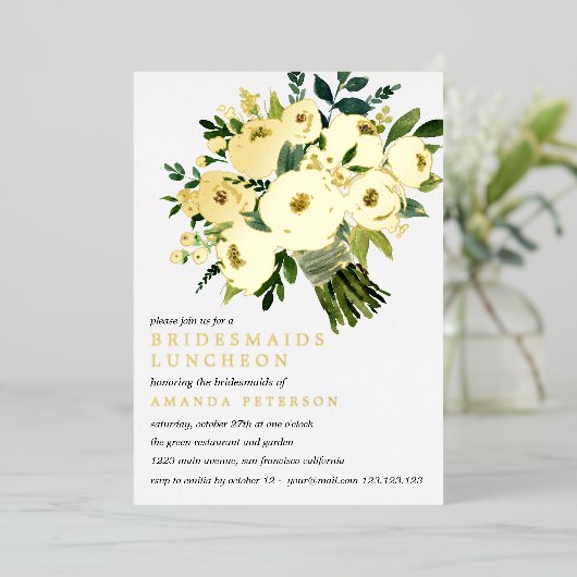 Folie Bloom | Bouquet Bridesmaids Luncheon Wedding Folie Uitnodiging (Staand Voorkant)