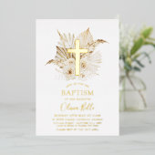 Folie Boho droogde Palm Floral Baptism Christening Folie Uitnodiging (Staand Voorkant)