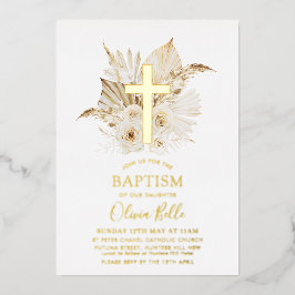 Folie Boho droogde Palm Floral Baptism Christening Uitnodiging