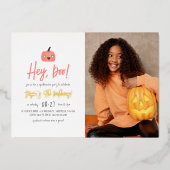 Folie Boo Modern Halloween Boho Birthday Foto Uitnodiging (Voorkant)