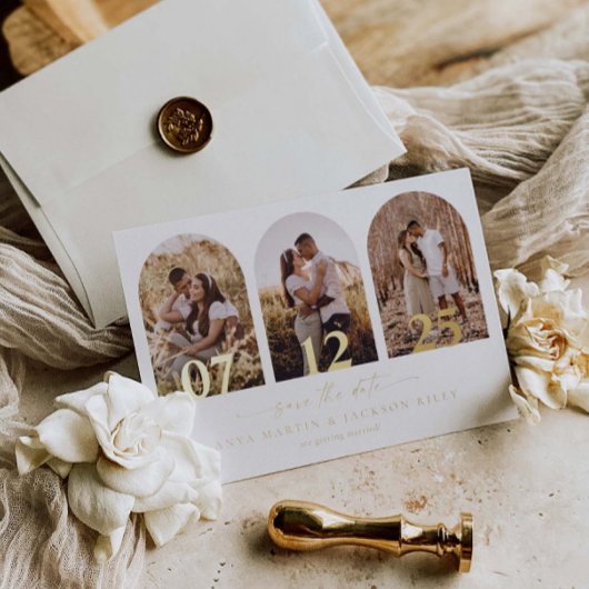 Folie boog foto opslaan van de datum minimale brui folie uitnodiging