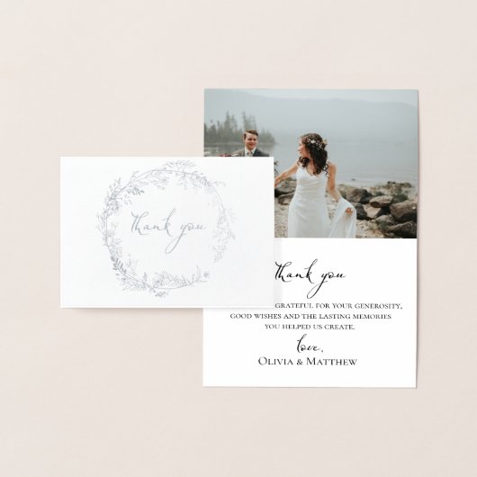 Folie Botanische krans trouwfoto dank u kaart (Display)