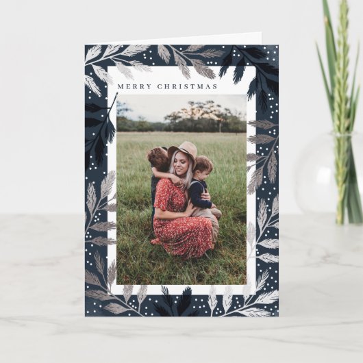 Folie Branches Merry-kerstfoto Feestdagen Kaart (Voorkant)