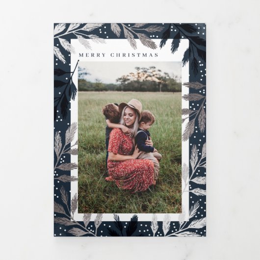 Folie Branches Merry Kerstmis 5 Foto Drieluik Wenskaart (Cover)
