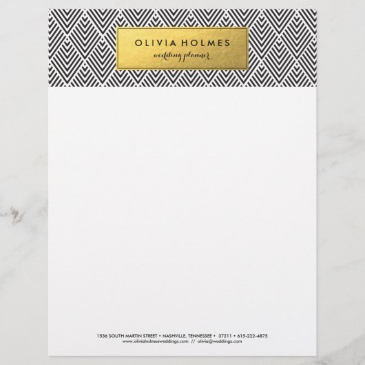 Folie Chevron Letterhead (zwart en goudfaux) Briefhoofd Ontwerp (Voorkant)