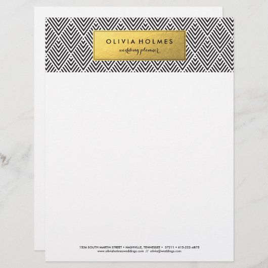 Folie Chevron Letterhead (zwart en goudfaux) Briefhoofd Ontwerp (Voorkant / Achterkant)