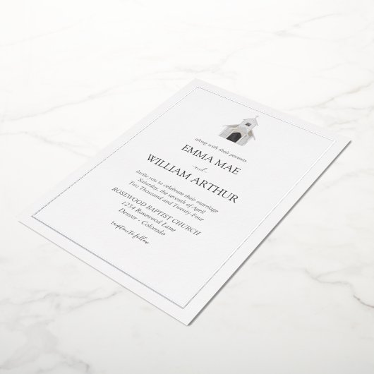 Folie Classic Kerk Huwelijksuitnodiging Folie Uitnodiging (Gedraaid)