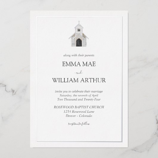 Folie Classic Kerk Huwelijksuitnodiging Uitnodiging (Voorkant)