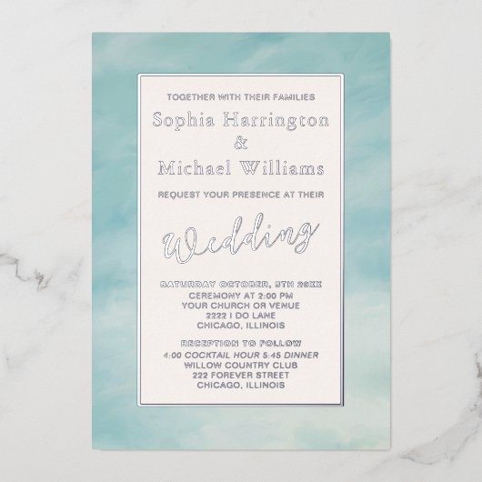 Folie Clouds & Sky Boho Serene Huwelijksuitnodigin Folie Uitnodiging (Voorkant)