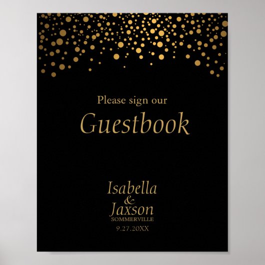 Folie Confetti Stippen voor zwarte en goudkleuren Poster (Voorkant)