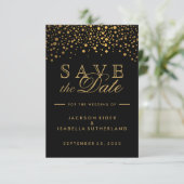 Folie Confetti Stippen voor zwarte en goudkleuren Save The Date (Staand voorkant)