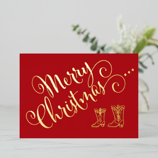 Folie Cowboy Boots Christmas Kaart (Staand Voorkant)