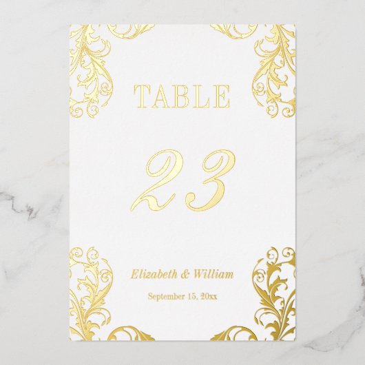 Folie Damask 5x7-tabelnummerkaart Folie Uitnodiging (Voorkant)