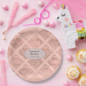 Folie Damast Roze Goud en Blush Bruiloft Papieren Bordje (Feest)