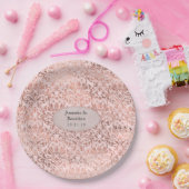Folie Damast Roze Goud en Blush Bruiloft Papieren Bordje (Feest)