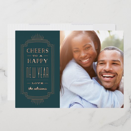 Folie Deco New Year's Holiday Kaart - Blauwgroen (Envelop)