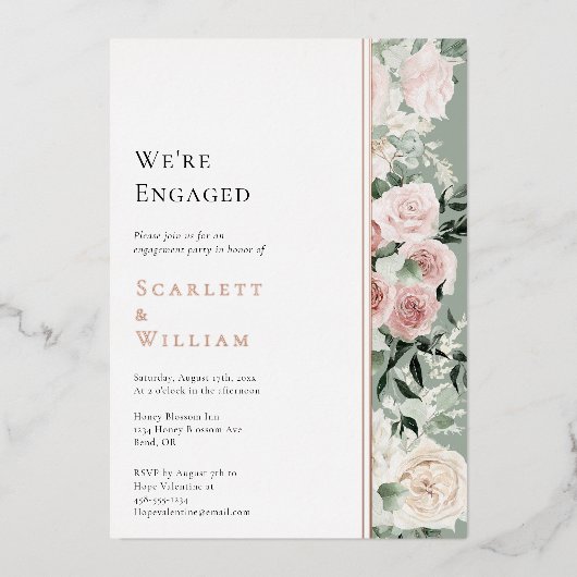 FOLIE Dusty Roos Gold  foto We zijn verloofd Folie Uitnodiging (Voorkant)