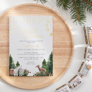 FOLIE Eenvoudig Classic Christmas White Baby showe Uitnodiging