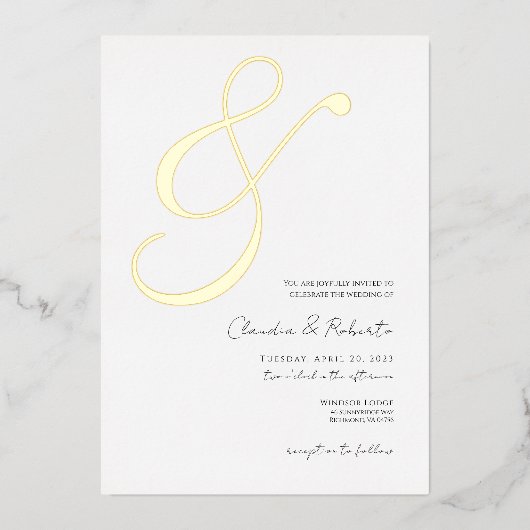 (Folie '&') Elegant minimalist Wedding Invite Folie Uitnodiging (Voorkant)