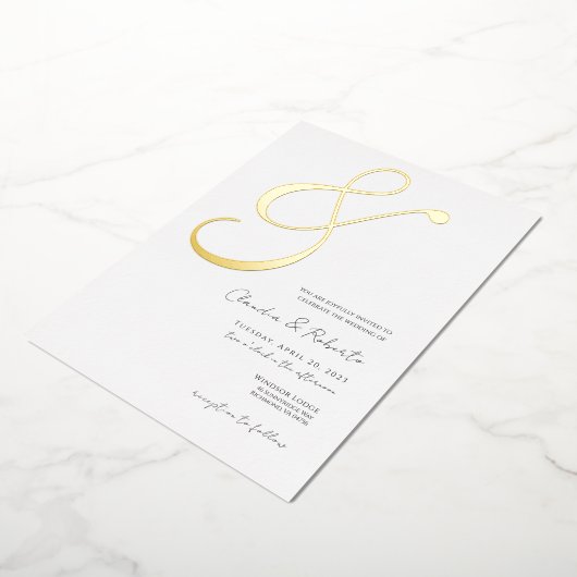 (Folie '&') Elegant minimalist Wedding Invite Folie Uitnodiging (Gedraaid)