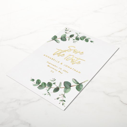folie Eucalyptus moderne trouwkaart save the date Folie Uitnodiging (Gedraaid)