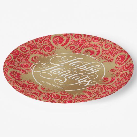 Folie feestdag kerstmis rood glitter papieren bordje (Gekanteld)