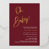 FOLIE Festive Burgundy Red Baby shower Folie Uitnodiging (Voorkant)