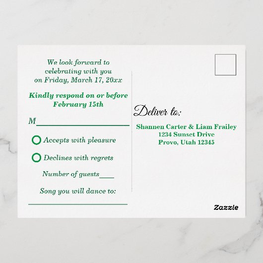 Folie Filigree, Claddagh RSVP Post Kaart (Achterkant)