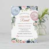 Folie Floral ballonroze blauw Folie Uitnodiging (Staand Voorkant)